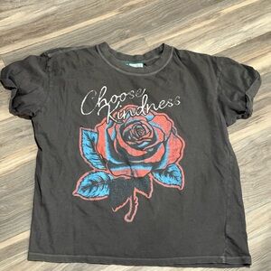 Women's Black Tee with 'Choose Kindness' and Rose Design